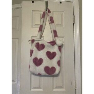 ($26.88) Pink Hearts Fluffy Tote Bag with Heart Accessory